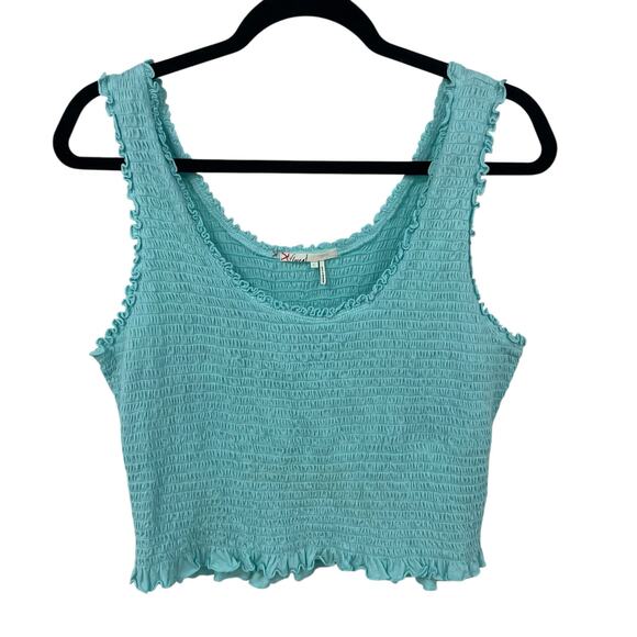 Anthropologie Floreat Smocked Ruffle Cropped Tank Top Light Blue Womens Large - Picture 1 of 5